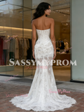 Trumpet Mermaid Sleeveless Strapless Lace Wedding Dress