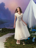 Off The Shoulder White Ankle Length Prom Dress
