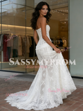 Trumpet Mermaid Sleeveless Strapless Lace Wedding Dress