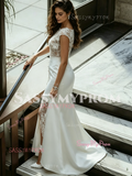 Scoop Lace Sheath Column Tulle Wedding Dress With Slit