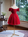 Flowers Tulle A Line Red Off The Shoulder Homecoming Dress