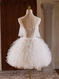 White Lace Appliques Tulle Homecoming Dress