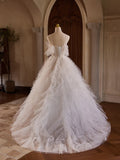 Voluminous Straps White Appliques Tulle Wedding Dress