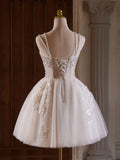 A-Line Sweetheart Appliques Tulle White Homecoming Dress