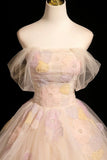 Off The Shoulder Beading Pink Tulle A Line Prom Dress