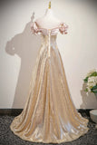 Off The Shoulder Sequins Gold Trumpet Mermaid Prom Dress