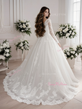 Lace Long Sleeve Sheer Jewel A Line Wedding Dress