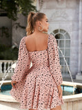 Heart Printed Long Sleeve Mini Dress