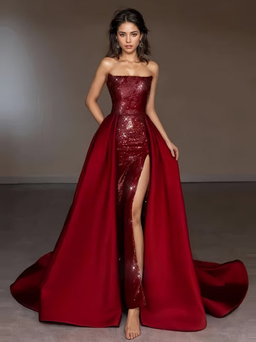 Sequin Sweetheart Sweetheart A Line Prom Dress With Slit