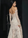 High Low Lace Long Sleeve Sheath Column Wedding Dress