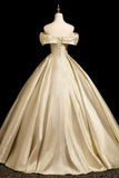 Off The Shoulder Appliques Ball Gown Gold Prom Dress
