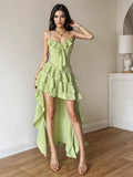 Soft Green Asymmetrical Ruffled Dress