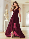 Purple V Neck High Low Chiffon Prom Dress