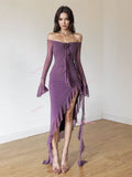 Ruffles Purple Off-Shoulder Maxi Dress