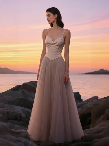 Tulle Spaghetti Straps A Line Corset Wedding Dress