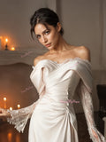 Satin Long Sleeve Trumpet Mermaid Off The Shoulder Wedding Dress