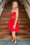 Sweetheart Red Lace Beading Tulle Homecoming Dress