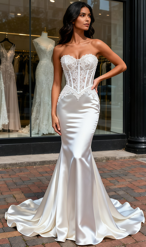 Trumpet Mermaid Lace See Through Sweetheart Wedding Dress