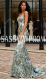 Beading Pleats Trumpet Mermaid Green Spaghetti Straps Prom Dress