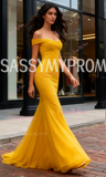 Tulle Trumpet Mermaid Yellow Off The Shoulder Prom Dress