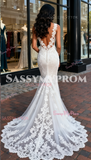 Deep V Neck Lace Trumpet Mermaid Wedding Dress