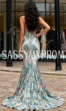Beading Pleats Trumpet Mermaid Green Spaghetti Straps Prom Dress