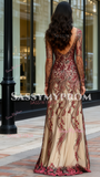 V Neck A Line Tulle Sequin Long Sleeve Prom Dress