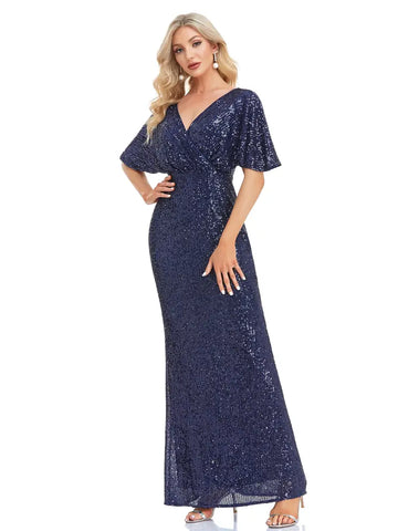 Chic Gold Sequined Maxi Dress with Flutter Sleeves Sassymyprom Chic Gold Sequined Maxi Dress with Flutter Sleeves Sassymyprom