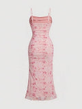 Rose Patterns Pink Midi Bodycon Dress