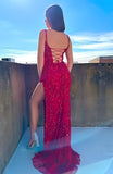 Pink Trumpet Mermaid Sequin Appliques Prom Dress With Slit