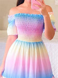 Rainbow Short Sleeve Long Maxi Beach Dress