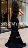 V Neck Spandex Trumpet Mermaid Black Prom Dress