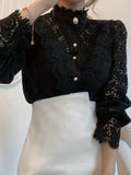 Intricate Floral Patterns Lace Long Sleeve Blouse