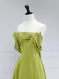 Lime Green Off The Shoulder Ruched Satin Prom Dress