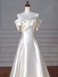 Draped Shoulders Satin A Line Wedding Dress