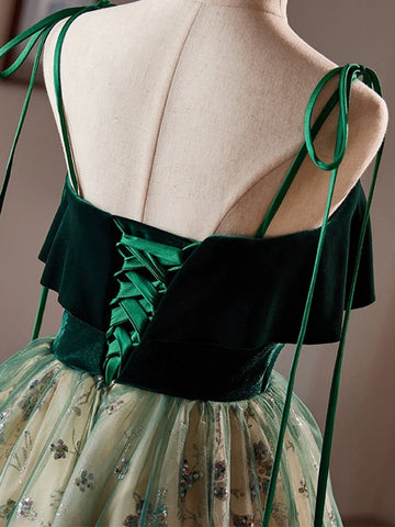 Sequin Velvet Green A-Line Tulle Short Homecoming Dress US6 / Yellow Sequin Velvet Green A-Line Tulle Short Homecoming Dress US6 / Yellow