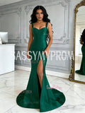 Trumpet Mermaid Green Satin Straps Prom Dress With Slit