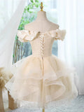 Ruffles Short Lace Up Champagne Tulle Homecoming Dress