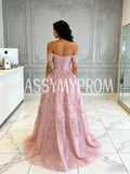 Off The Shoulder Pink Tulle Sparkle A Line Prom Dress