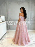 Off The Shoulder Pink Tulle Sparkle A Line Prom Dress