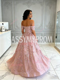 Off The Shoulder Pink Tulle Sparkle A Line Prom Dress