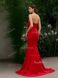 Trumpet Mermaid Red Sweetheart Flower Satin Prom Dress