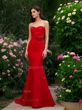 Trumpet Mermaid Red Sweetheart Flower Satin Prom Dress