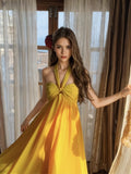 Flowy Empire Waist Yellow Long Dress