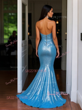 Sequin Sweetheart Blue Trumpet Mermaid Prom Dress With Slit