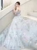 Tulle A Line Off The Shoulder Floral Print Prom Dress