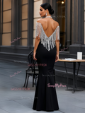 Crystal Beading Trumpet Mermaid Off The Shoulder Black Prom Dress