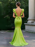 Trumpet Mermaid Satin Green Ruffles Sequin Prom Dress With Slit