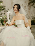 Beading A Line Satin Strapless Tulle Wedding Dress