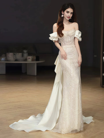 Pearls Trumpet Mermaid Sequin Off The Shoulder Wedding Dress
